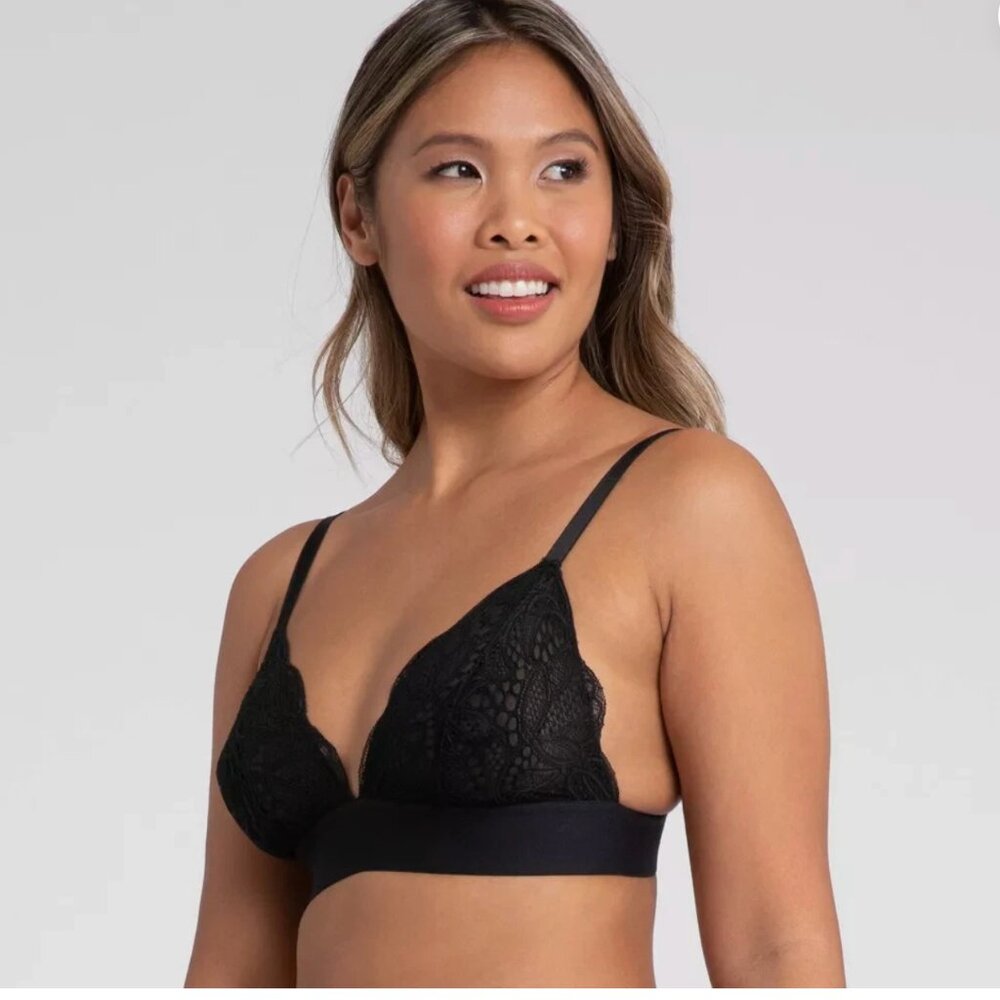All You LIVELY Long-Lined Lace Bralette Jet Black‎ Size L